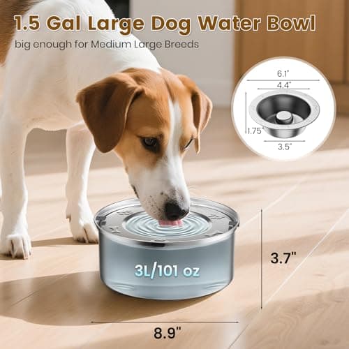VDTEB Dog Water Bowl 3L/101oz Stainless Steel No Spill Water Bowl for Dogs Spill Proof Slow Drinking Dog Water Feeder with Anti-Slip for Medium to Large Messy Drinkers - Thumbnail 5