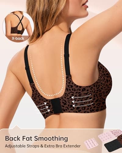 LetsJoli Jelly Bras for Women Wireless No Underwire Seamless Support Comfortable Tshirt Bras Early Fall Fashion(Leopard Coffee XL) - Thumbnail 4