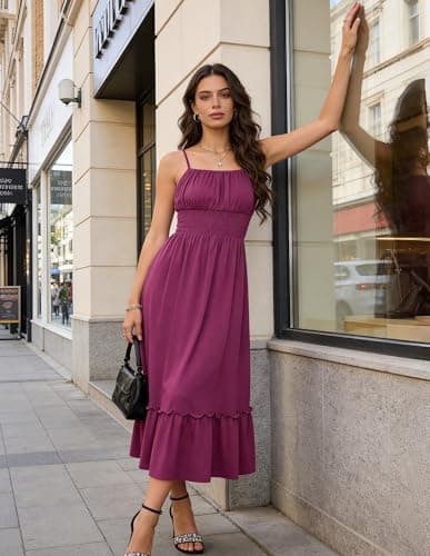 GRACE KARIN 2026 Summer Maxi Dresses for Women, Smocked Spaghetti Strap Long Dress, Flowy Boho Beach Sundress Purple Red XXL - Thumbnail 6