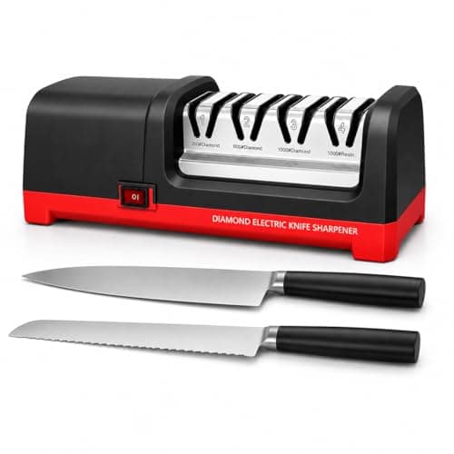 4-Stage Electric Knife Sharpener, Heavy Duty Knife Sharpener with 20° Precision Angle for Straight, Serrated & Ceramic Knives, 100% Diamond Abrasive, Resin Polishing - Image 1