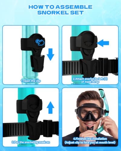Aegend Diving Dry Snorkel for Adult & Youth - Foldable Snorkeling Gear with Top Dry Valve, Perfect for Snorkeling, Freediving, Swimming and Scuba Diving (Cyan) - Thumbnail 4