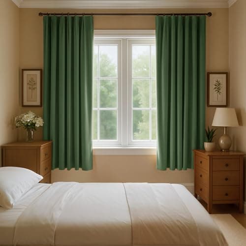 Uqocnh Green Velvet Curtains 63 Inches Long, Thermal Insulated Olive Green Blackout Curtains for Living Room Bedroom Curtain Set Rod Pocket Back Tab Room Darkening Drapes, 2 Panel Olive Green - Thumbnail 5