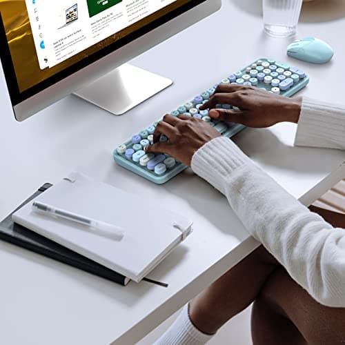 Dilter Wireless Keyboard and Mouse Combo, 104 Keys Full-Sized Typewriter Keyboards, 2.4 GHz USB Receiver Plug and Play, for Windows, PC, Laptop, Desktop (Blue Colorful) - Thumbnail 2