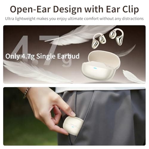 TANALAZ Open Ear Earbuds I5, Bluetooth 6.0 Headphones for Gym & Running, IPX5 Sweatproof, 36H Playtime, Secure Clip-On Fit for Work & Sports (5-Milky White) - Thumbnail 3