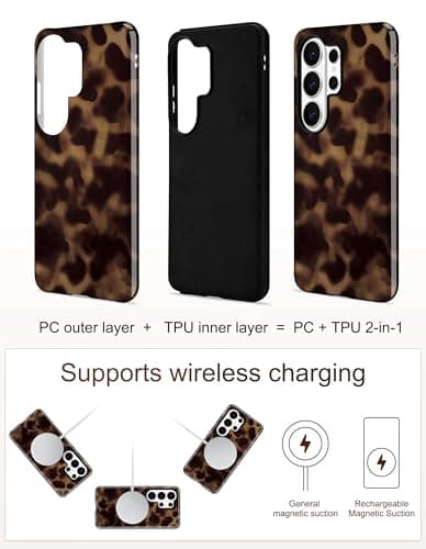 Aitipy Magnetic Tortoise Shell Phone Case for Samsung Galaxy s21 Ultra, Compatible with MagSafe, Cute Aesthetic Leopard Print Soft TPU and Hard PC Shockproof Protective Phone Cover for Women Girls - Thumbnail 3