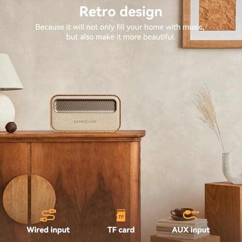 KUANGXIANG Bluetooth Speaker 45W(Peak) Wireless Portable Speaker with Bass, TWS Pairing, AUX, TF Card, Voice Assistant, Loud Wireless Wood Speakers, Retro Speaker for Home Party, Outdoor Camping - Thumbnail 2