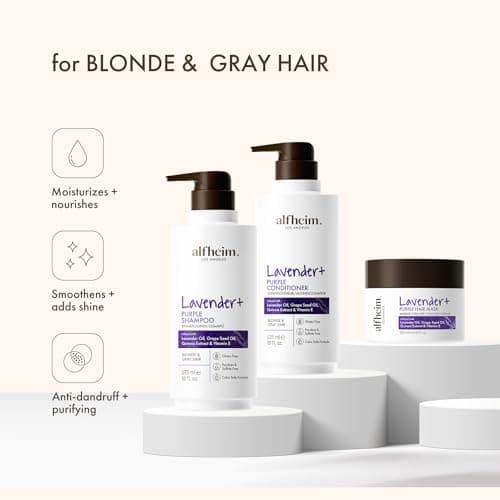 Lavender+ Hair Care Set | Purple Shampoo + Conditioner + Hair Mask for Blonde, Silver & Highlighted Hair | Anti-Brass, Deep Repair, Moisture Boost | Sulfate-Free, Color-Safe | Holiday Gift Set - Thumbnail 6