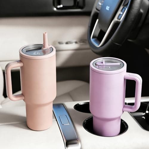 Sioncal 40 oz Insulated Tumbler with Handle and Straw | 100% Leakproof Insulated Water Bottle Travel Mug | Double Wall Vacuum Insulated | Cup Holder Friendly | BPA-Free (Dark Purple) - Thumbnail 5