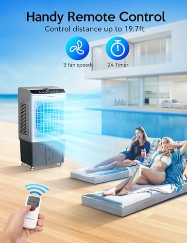 VAGKRI 35" Evaporative Air Cooler, 2800CFM Swamp Cooler, 120°Oscillation Air Cooler with Remote Control, 24H Timer, 3 Modes & Wind Speeds for Outdoor Indoor Use, 9.2Gallon - Thumbnail 6