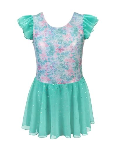 Stelle Ballet Leotards for Girls Toddler Dance Leotard Shiny Flutter Sleeve Ballet Dresses Gymnastic Ballerina Outfit (Mermaid Sparkle,6-7Years) - Image 1