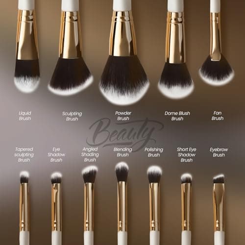 Makeup Brushes Set Professional & Beginner Friendly with Uniquely Designed Case, Soft Synthetic Bristles for Foundation Contour Blush Concealer Highlight Blending Eyeshadow, 12Pcs (Milky White) - Thumbnail 5