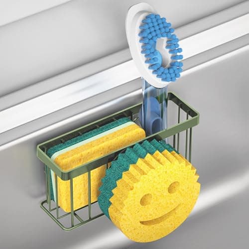 MURLONG Sponge Holder Smiley Face,Sink Caddy,Sink Organizer with 2 Suction Cups/1 Adhesive Strips,Designed for Sponge,Soap,Dish Brush,Scrubber - Green - Image 1