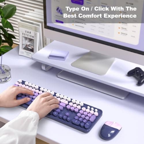 Dilter Wireless Keyboard and Mouse Combo, 104 Keys Full-Size Typewriter Keyboards, 2.4 GHz USB Receiver Plug and Play for Windows 7 8 10 11, PC, Laptop, Desktop (Purple) - Thumbnail 2