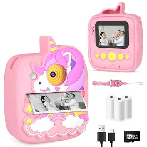 Kids Camera Instant Print, Christmas Birthday Gifts for Girls Age 3-8, 48MP &1080P Children Camera with Photo Paper, Portable Toy Instant Camera for Kids 3 4 5 6 7 8 9 10 Year Old Girls