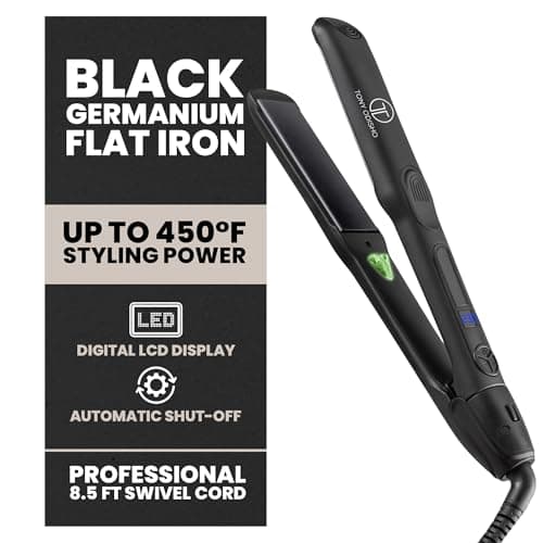 Tony Odisho Black Germanium Flat Iron Hair Straightener – 1.25″ Floating Plates, Ionic Fast-Heat MCH, Digital 180–450°F, Frizz Control, 60-Min Auto Shutoff, 8.5-ft Swivel Cord, Salon Professional - Image 1