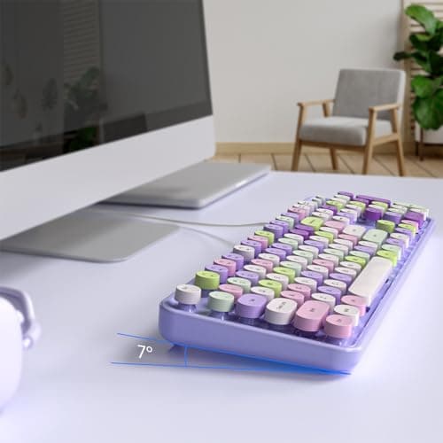 Dilter Wired Keyboard, 104 Keys Full-Sized Typewriter Keyboards, USB Office Keyboard with Number Pad, Caps Indicators, Foldable Stands for Windows, PC, Laptop, Desktop (Purple Colorful) - Thumbnail 5