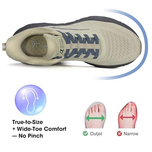 OL OUTJET LEGEND Men's Slip-On Walking Shoes Breathable Running Sneakers Hands-Free Cushion Tennis Shoes Non-Slip Gym Workout Sports Athletic Cross Training Fashion Wide Toe Sneakers Khaki - Thumbnail 5