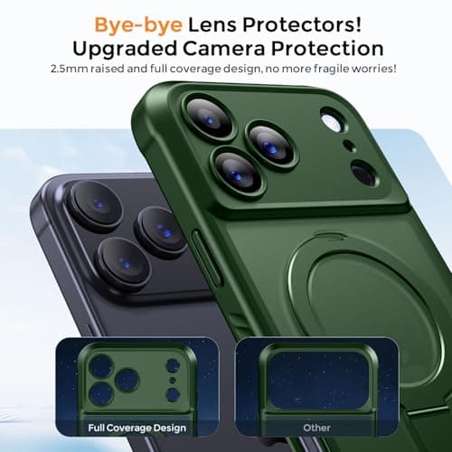 MOCCA Design for iPhone 17 Pro Case, Compatible with Magsafe [Premium Invisible Magnetic Ring Stand] [Military Drop Protection] Full Camera Guard Translucent Matte Slim Phone Cover 6.3",Dark Green - Thumbnail 3