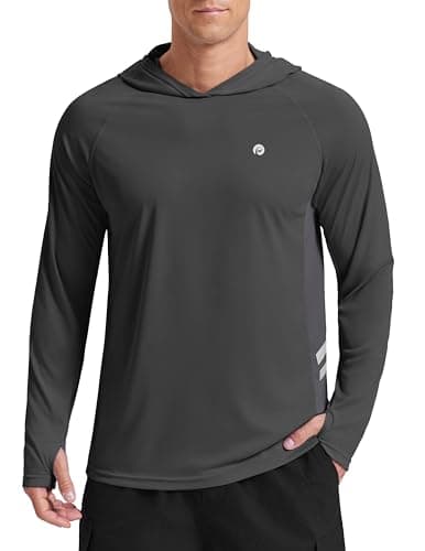PINSPARK Men's Sun Hoodie Shirts Long Sleeve Fishing Swim SPF Shirt Rash Guard UPF 50+ Lightweight for Hiking Running Workout 2XL Dark Grey