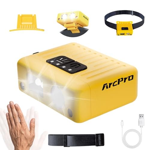 ARCPRO Ultra-Light (1.16oz) LED Clip on Hat Light with Motion Sensor - USB-C Rechargeable Cap Light, 5 Modes with Red Light, IPX6 Waterproof Headlamp for Fishing Hands-Free Clip-on Light (Yellow)