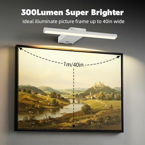 Neymlya 16" Picture Lights for Wall, 10000mAh Rechargeable Battery Operated Art Light with Remote, 300lm Bright Dimmable 3 Color Temps LED Wall Lights for Living Room, Bedroom, Hallway, White - Thumbnail 3