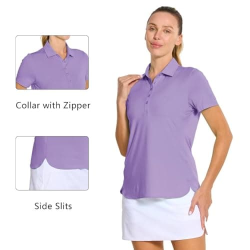 M MAELREG Polo Shirts for Women Short Sleeve Button Placket Casual Solid Collared Womens Golf Polo Tennis Shirts Lilac - Thumbnail 5