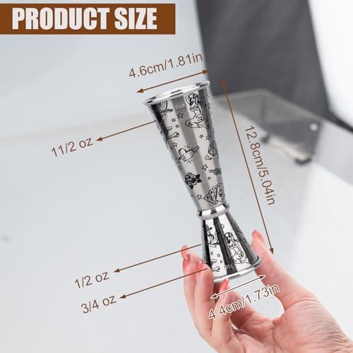 Jigger for Bartending, Cocktail Jigger 2 oz 1 oz with Measurements Inside, 304 Stainless Steel Jigger, bar Accessories, Cocktail Measuring Cup, Silver, Etched Black - Thumbnail 2