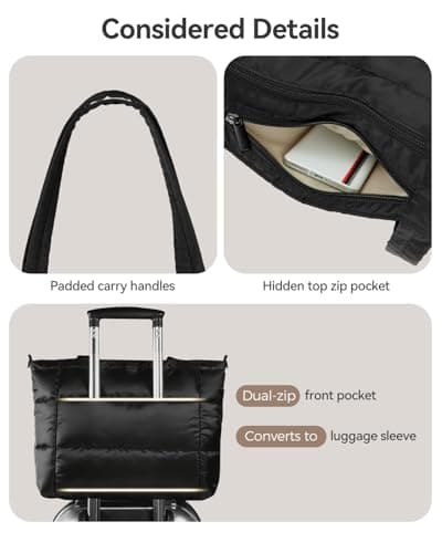 Moyad Puffer Tote Bag for Women, Lightweight Quilted Shoulder Handbag with Zipper, Nurse Bags for Work Teacher Appreciation Gifts Travel Gym Accessories, Black - Thumbnail 6