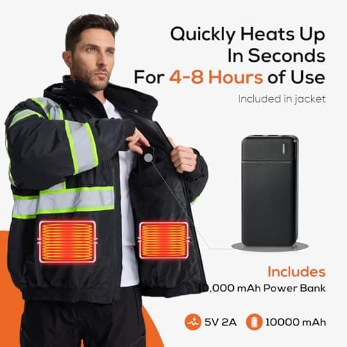 SRsafety Safety Heated Jacket,Waterproof Safety Jacket for Men with Pockets, Reflective High Visibility Safety Heated Jackets - Thumbnail 2