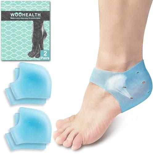 WOOHEALTH Silicone Heel Protectors for Cracked Heels, Gel Blister Prevention for Boots, Gel Heel Cups for Plantar Fasciitis for Men and Women's Heel Pain Relif (2Pairs-Light Blue) - Image 1