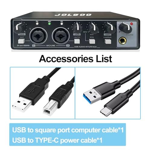 Jolgoo 2x2 USB Audio Interface, 24-Bit/192kHz Professional Audio Interface for Recording, Streaming and Podcasting, with +48V Phantom Power, Low Latency, Works with Mac/PC/Smartphone - Thumbnail 3