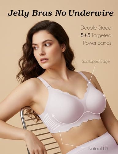 Tarbo Women Comfortable Bras Jelly Wireless Seamless No Underwire Push Up Bra Support and Lift Bralettes Full Coverage T Shirts Sleep Bralette Pink XL - Thumbnail 2
