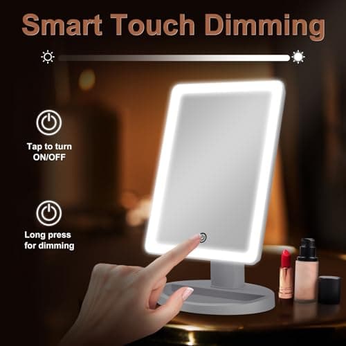 COSMIRROR Makeup Vanity Mirror with 3 Color Lighting, Lighted Makeup Mirror with 72 LED Lights and 10X Magnifying Mirror, Dual Power Supply, 180 Degree Rotation Cosmetic Tabletop Light up Mirrors - Thumbnail 3