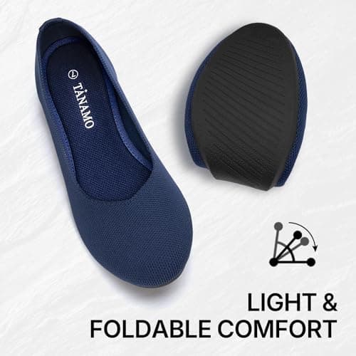 Tanamo Women's Flat Ballet Shoes Knit Flat Shoes for Women Round Toe Slip on Women Flats for Dressy Casual Office Work Wedding Comfort Soft Dark Blue - Thumbnail 5