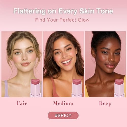 HECI BEAUTY Blush Stick for Cheeks, Korean Blush with Soft Satin Matte Glow, Lightweight Cream-to-Powder Texture, Heart-Shaped Stick Blush, Long-Lasting, SPICY, 0.25 oz - Thumbnail 4