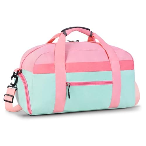 WOOMADA Travel Duffle Bag, Weekend Bag with Wet Pocket & Trolley Sleeve, Overnight Bag With Shoe Compartment, Fit for Sports Practice, Travel and Gifts(pink green) - Image 1