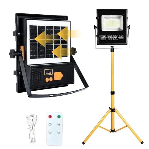 Solar Powered Work Light with 120H Runtime & Remote Control, Led Work Light with Stand 33,000LM LED Flood Light, 360° Adjustable with 5ft Stand for Hurricane, Power Outage, Construction, Camping