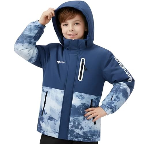 Boys' Waterproof skiing Jacket - Winter Fleece Lined Snowboarding Coat with Hood, Windproof Thermal Outer Shell for Kids Sky Blue 7-8 - Image 1