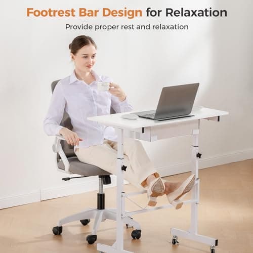 COMHOMA Small Standing Desk Adjustable Height Small Computer Desk Mobile Portable Rolling Laptop Table with Wheels 32" Computer Workstation Sit Stand Desks Portable Standing Table Treadmill desks - Thumbnail 6