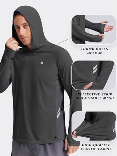 PINSPARK Men's Sun Hoodie Shirts Long Sleeve Fishing Swim SPF Shirt Rash Guard UPF 50+ Lightweight for Hiking Running Workout M Dark Grey - Thumbnail 4
