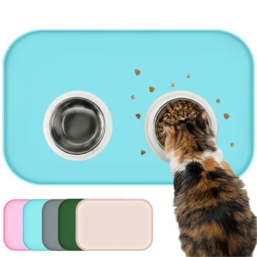 BLESWIN Waterproof Silicone Pet Feeding Mat with Raised Edge,Non-Skid Spill Proof Dog Bowl Mats, Easy Clean Cat Bowls Placemat for Cats and Dogs