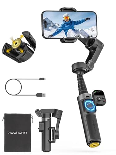 AOCHUAN Smart X3 360° Pan Rotation Gimbal Stabilizer for iPhone, Magnetic Remote Control, 3-Axis Stabilizer w/Built-in Extension Rod & One-Touch Open Tripod, Foldable Phone Gimbal for Vlogging, Travel - Image 1