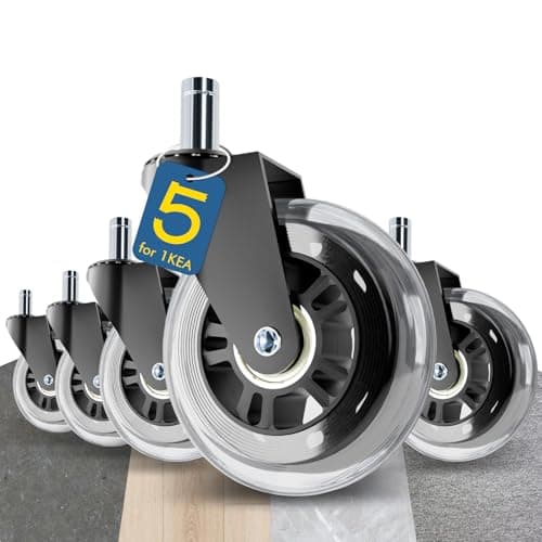 Office Chair Wheels Compatible with 1KEA 10x22mm Transparent 3 Inch Roller Blade Casters, Computer Gaming Replacement Rubber Wheels-Set of 5 for Hardwood Floors Desk Chair Rolling - Image 1