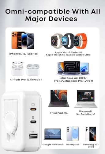100W 4in1 Charger with Apple Watch Charging, Fast USB C Charger Block Dual Foldable Travel Essentials for iPhone 17/16/15 Series, iPad, MacBook Pro/Air, iWatch - Thumbnail 5