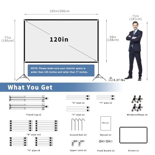 VISULAPEX Projector Screen with Stand 120 Inch, 16:9 4K HD Portable Projector Screen Indoor Outdoor, Foldable Wrinkle-Free Movie Screen 160° Front Rear Projection Screen with Carry Bag for Home Movie - Thumbnail 3