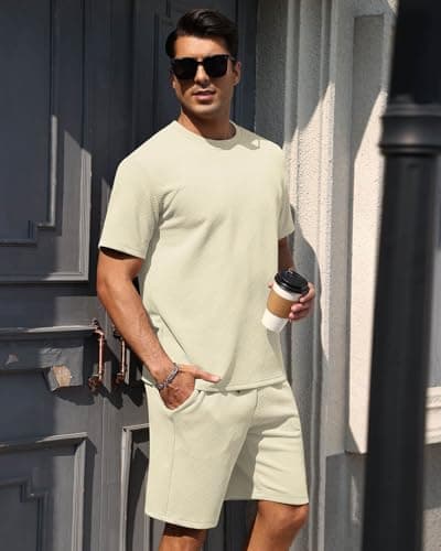Aiyino Men’s 2-Piece T-Shirt & Shorts Set – Casual Track Suit for Summer - Thumbnail 2
