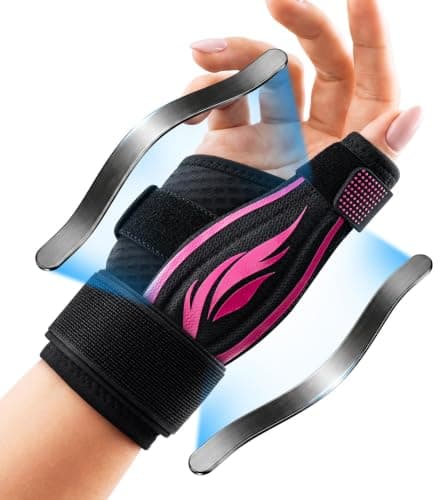 FITSOON Thumb Support Brace | Upgraded Thumb Spica Splint Stabilizer Pain Relief Night Support for De Quervain’ s Tenosynovitis Trigger Finger Arthritis Sprains | Breathable Fabric (Pink/Black, S/M _ Fit both hands)