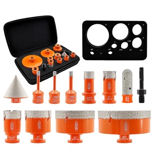 BGTEC Diamond Hole Saw Kit Marsonry Drill Bits,5/8-11 Thread 12pcs 6/6/8/20/25/35/50/75/100mm Drill Bits+20mm Milling Finger Bit+2" chamfering Bit+SDS for Granite Marble Porcelain Tile Ceramic