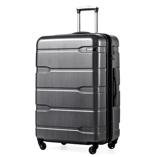 Coolife Expandable Large Checked Luggage Hardside PC+ABS Suitcase with TSA Lock, Lightweight Rolling Carry On with Spinner Wheels(Charcoal, 28in) - Image 1