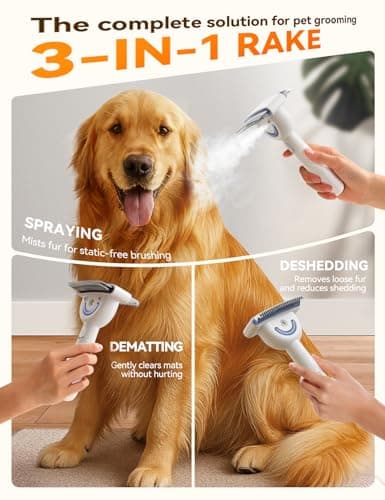Dog Brush for Shedding with Steam, Dog Brush for Long Haired Dogs and Cats, Dual-Sided Dematting and Deshedding, Safe Non-Deforming Steel Pins, for Medium-Thick Coats Prone to Tangles & Shedding - Thumbnail 6